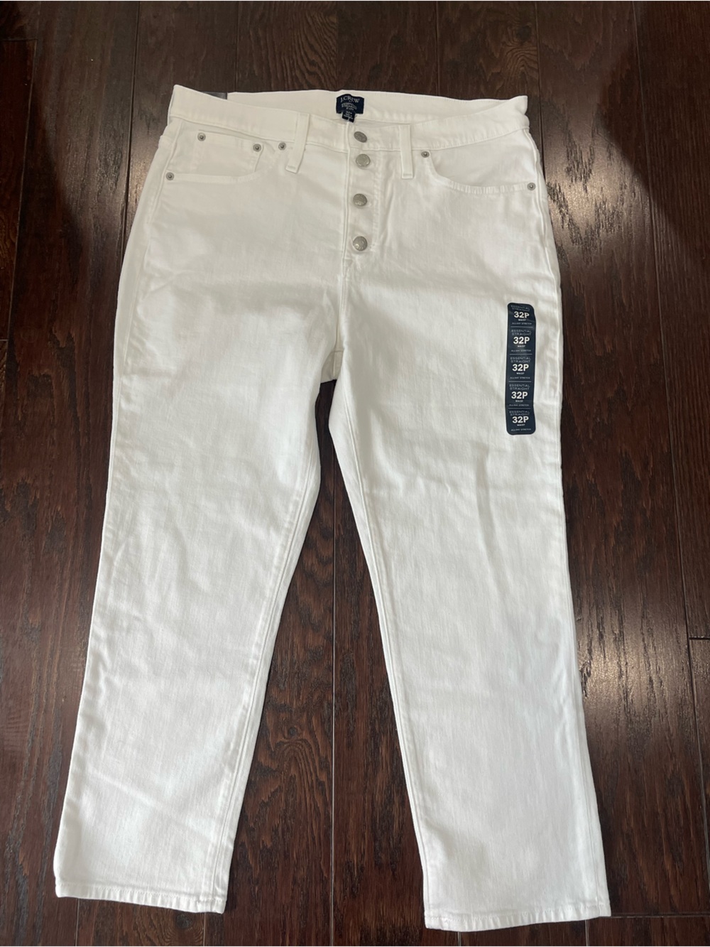 J.Crew Women Essential Straight Jeans 32 P White Button Fly Stretch NEW